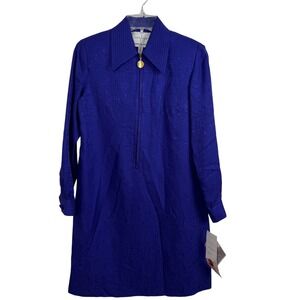 Adrianna Papell Safe Silk Blue Shift Dress 2P Wool Blend Vintage NOS Stain Repel